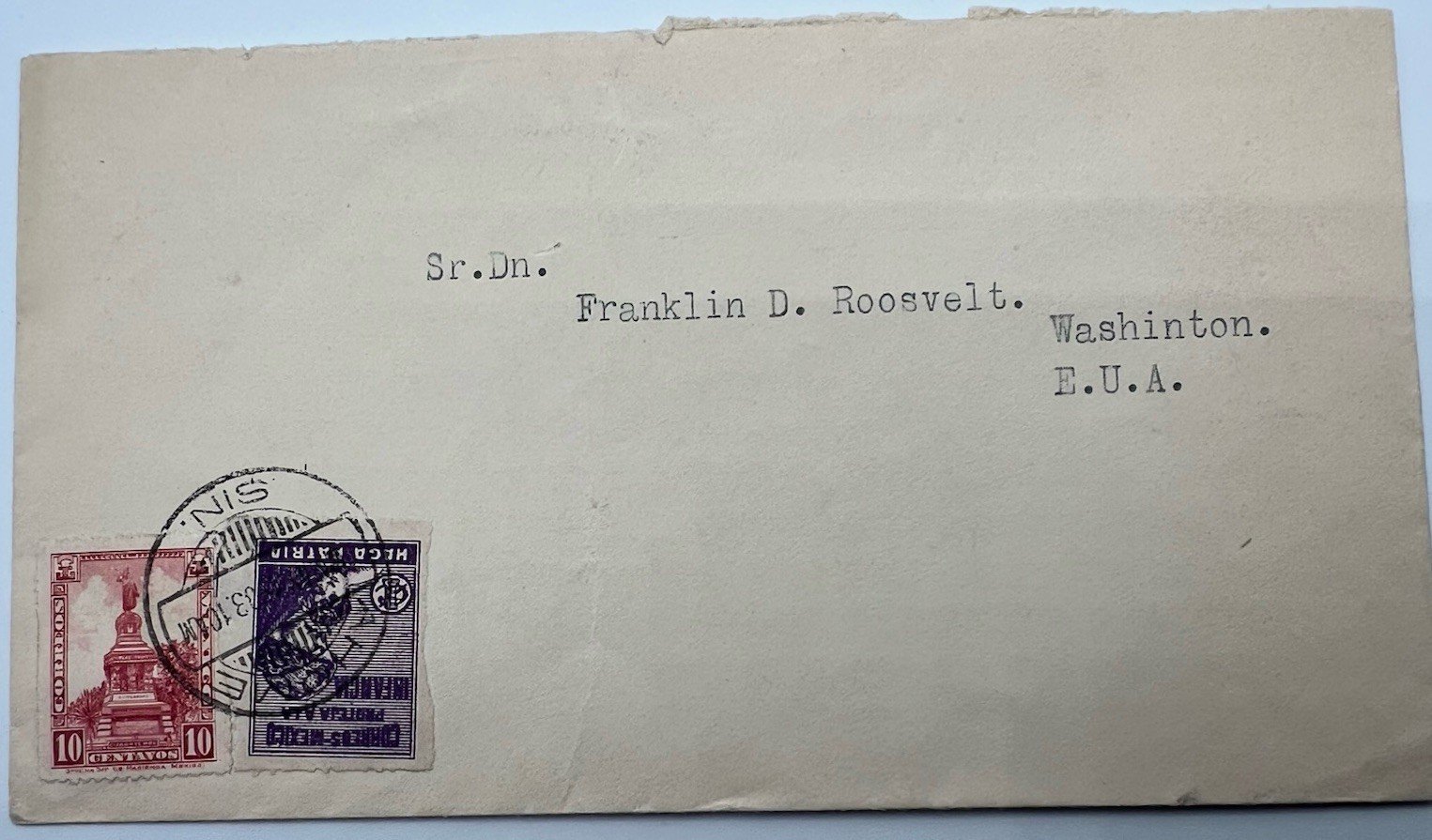 1933 FDR Roosevelt Mexico Haga Patria Cover H.R. Harmer Collection # 1320