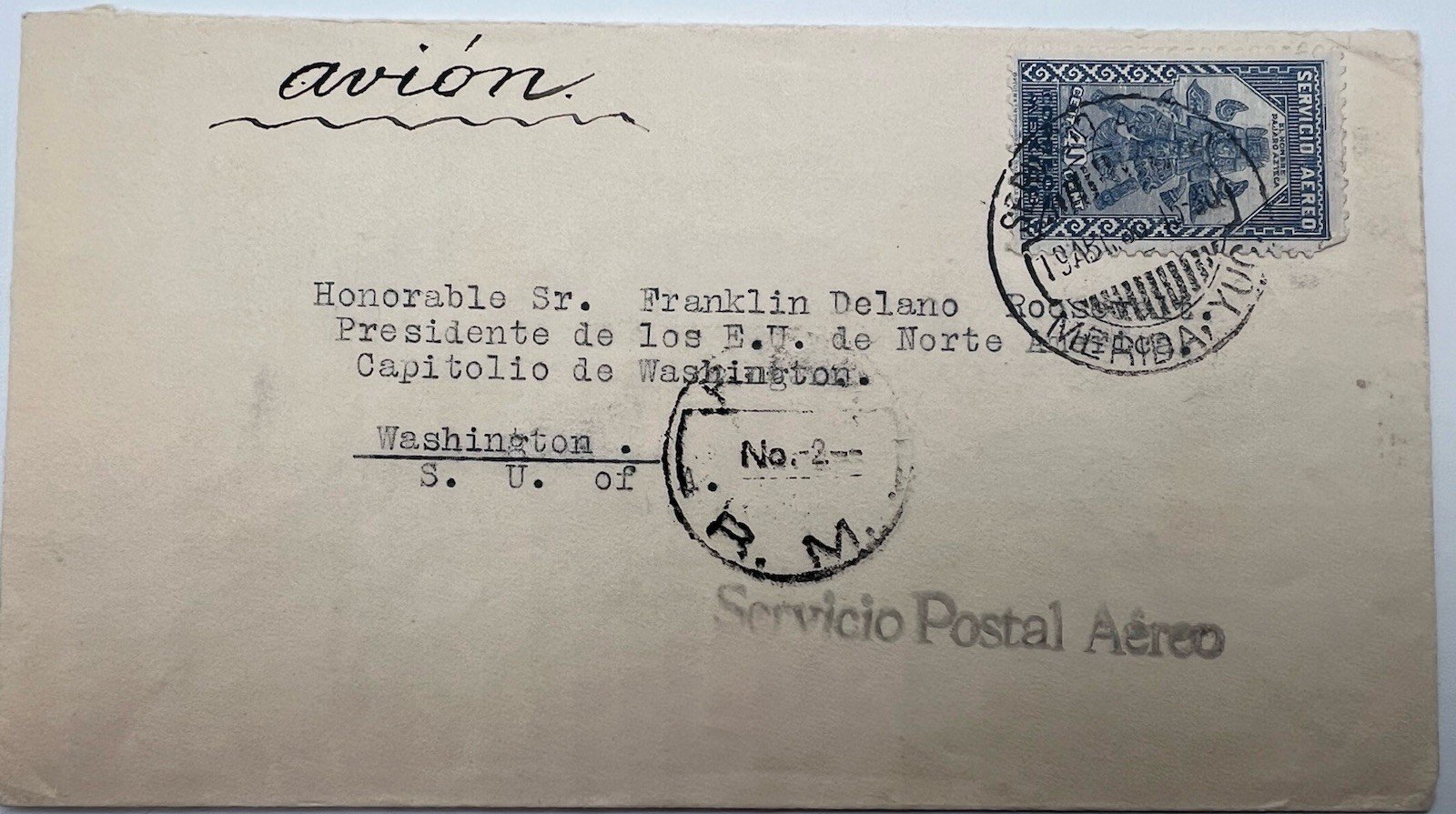 FDR Franklin D Roosevelt Mexico Airmail Cover H.R. Harmer Collection # 1322