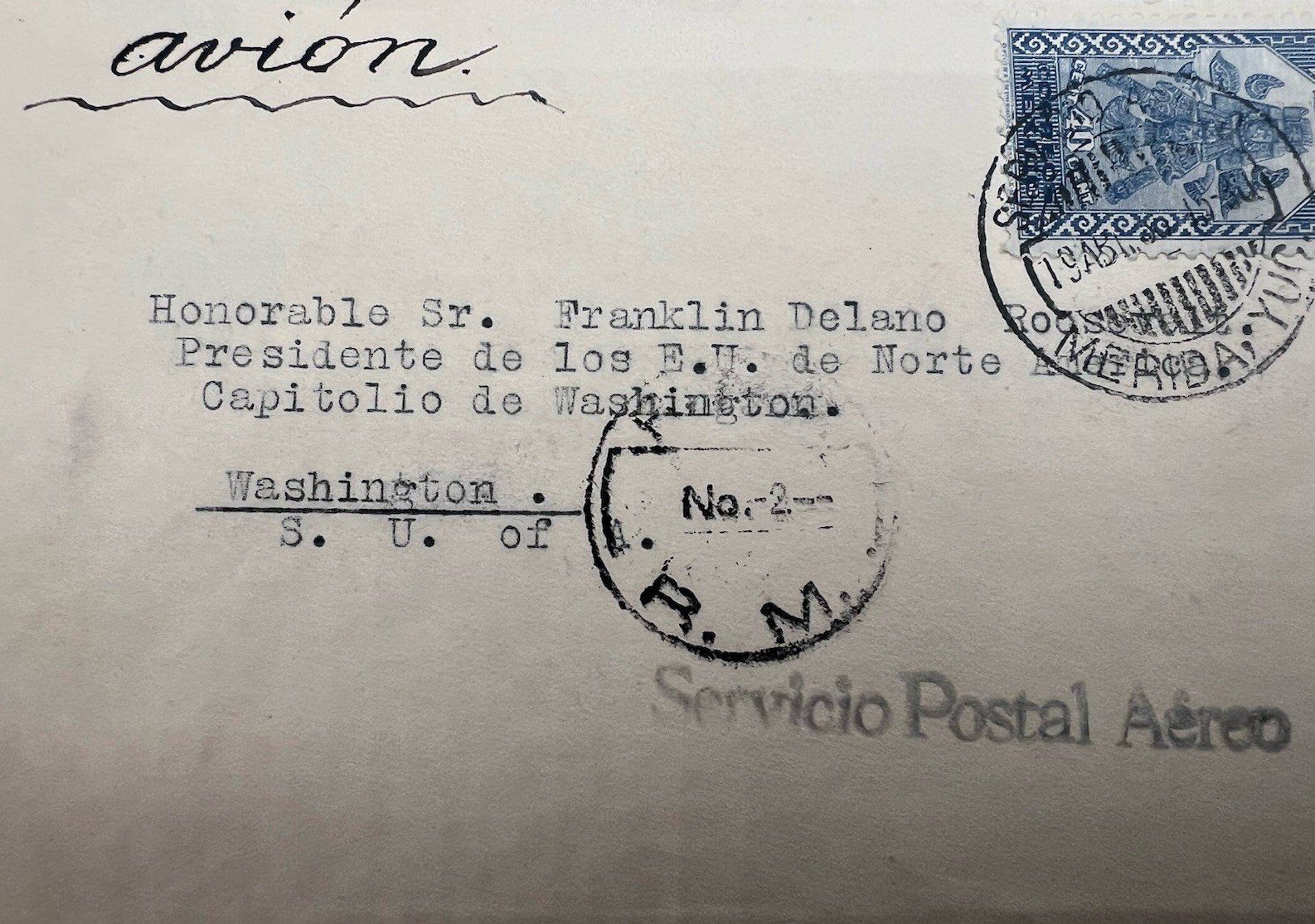 FDR Franklin D Roosevelt Mexico Airmail Cover H.R. Harmer Collection # 1322 photo 2