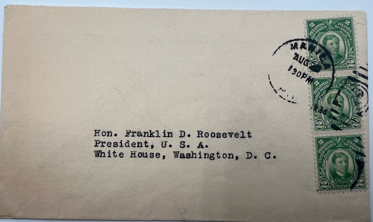 FDR Franklin D Roosevelt Philippines Cover H.R. Harmer Collection # 1324