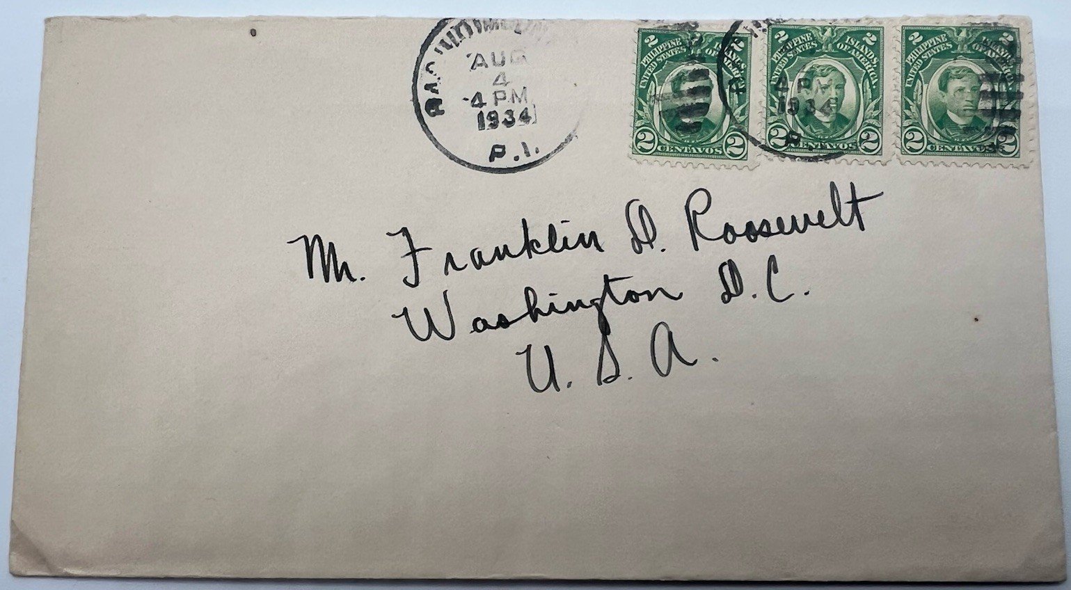 FDR Franklin D Roosevelt 1934 Philippines Cover H.R. Harmer Collection # 1325