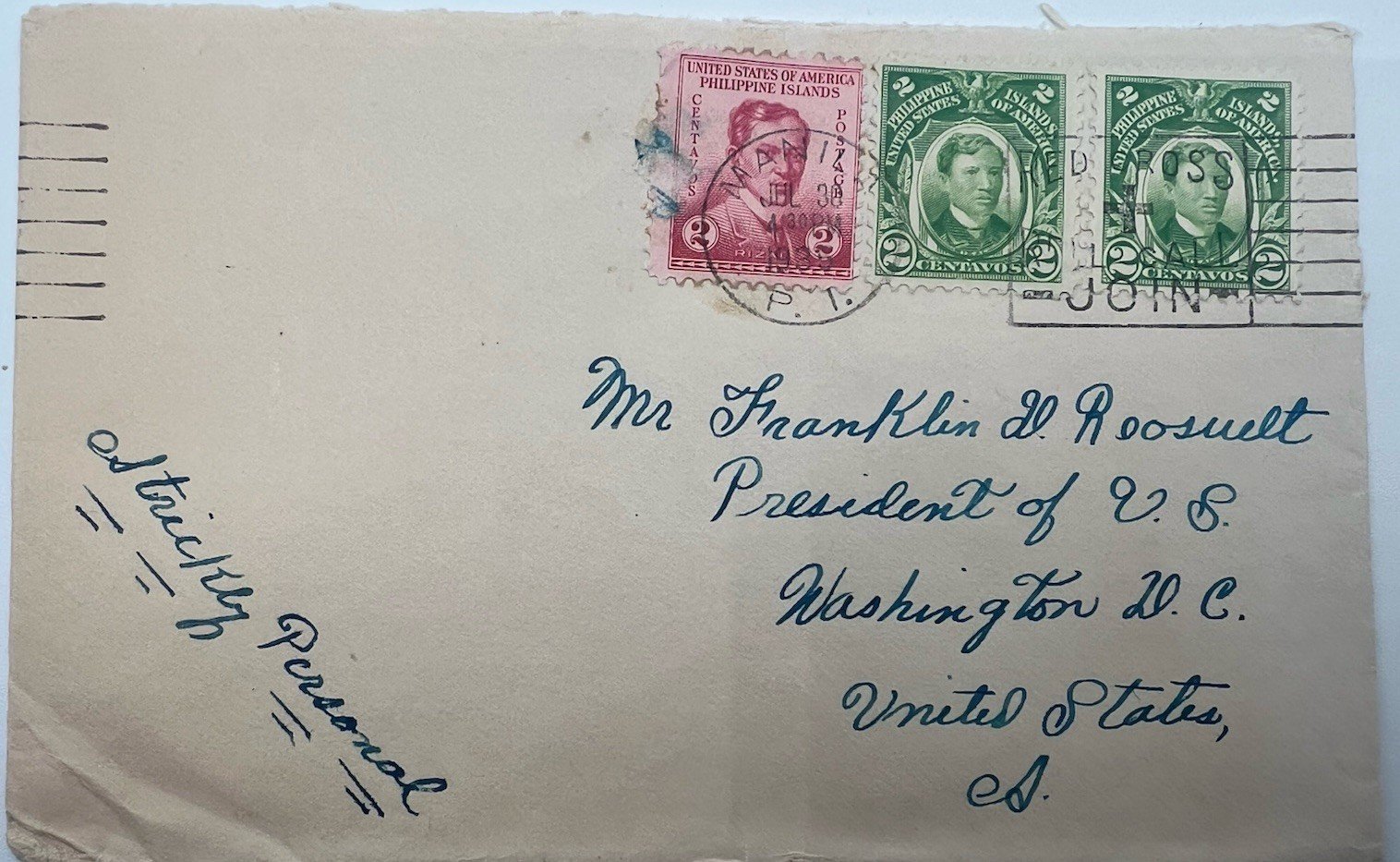 FDR Personal Stamp Collection Cover Philippines H.R. Harmer Authenticated #1326