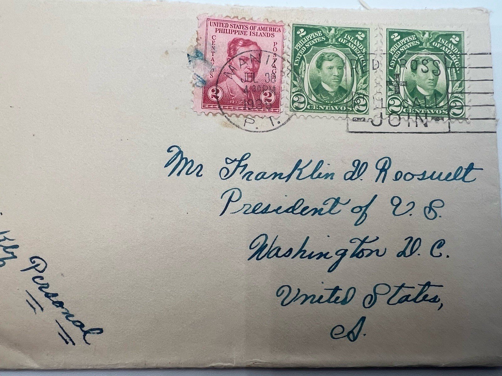 FDR Personal Stamp Collection Cover Philippines H.R. Harmer Authenticated #1326 photo 2