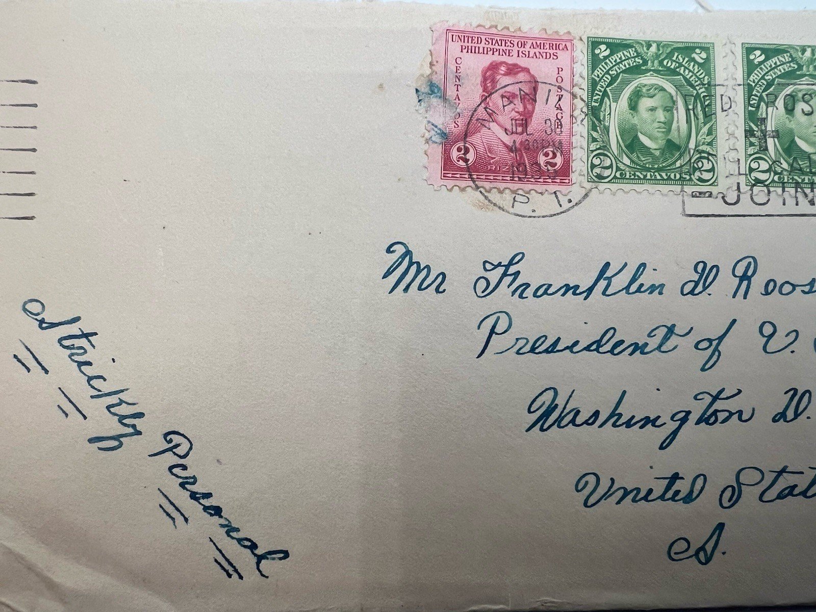 FDR Personal Stamp Collection Cover Philippines H.R. Harmer Authenticated #1326 photo 3