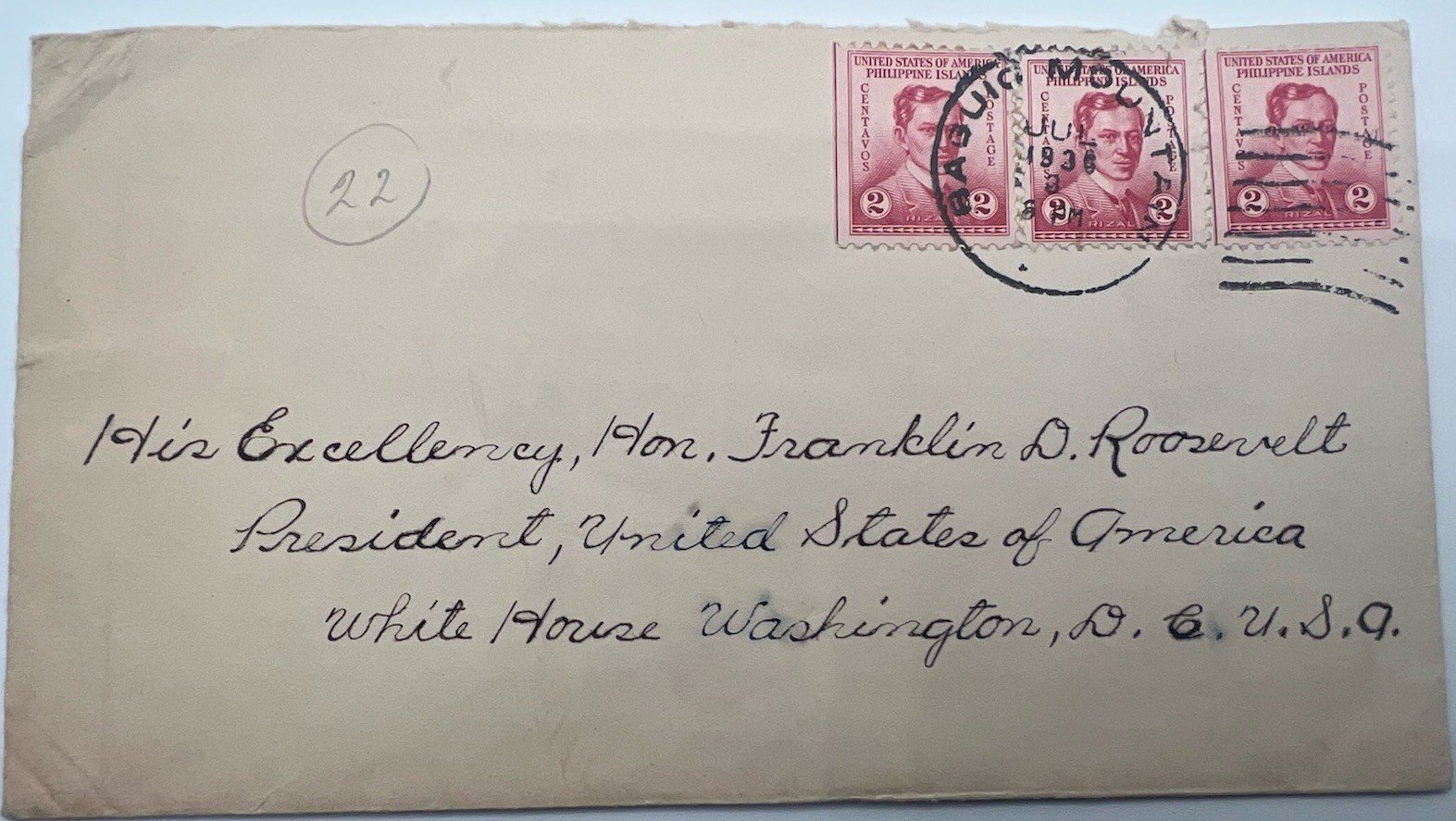 FDR Personal Stamp Collection Philippines 1936 H.R. Harmer Cover # 1327