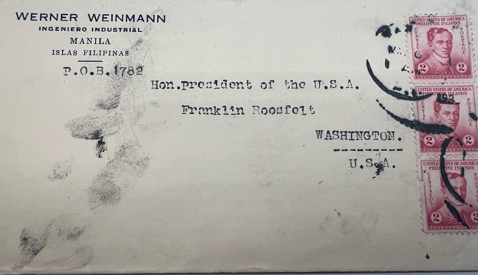 1936 FDR Personal Stamp Collection Werner Weinmann Philippines Harmer # 1328 photo 2