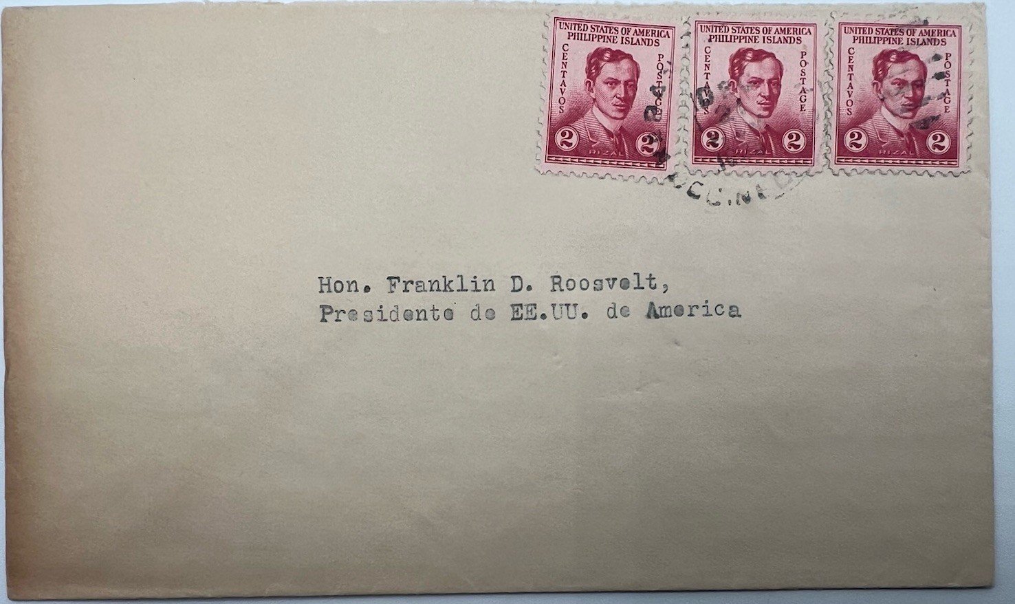 Franklin D Roosevelt FDR Collection Philippines Rizal Cover H.R. Harmer # 1329
