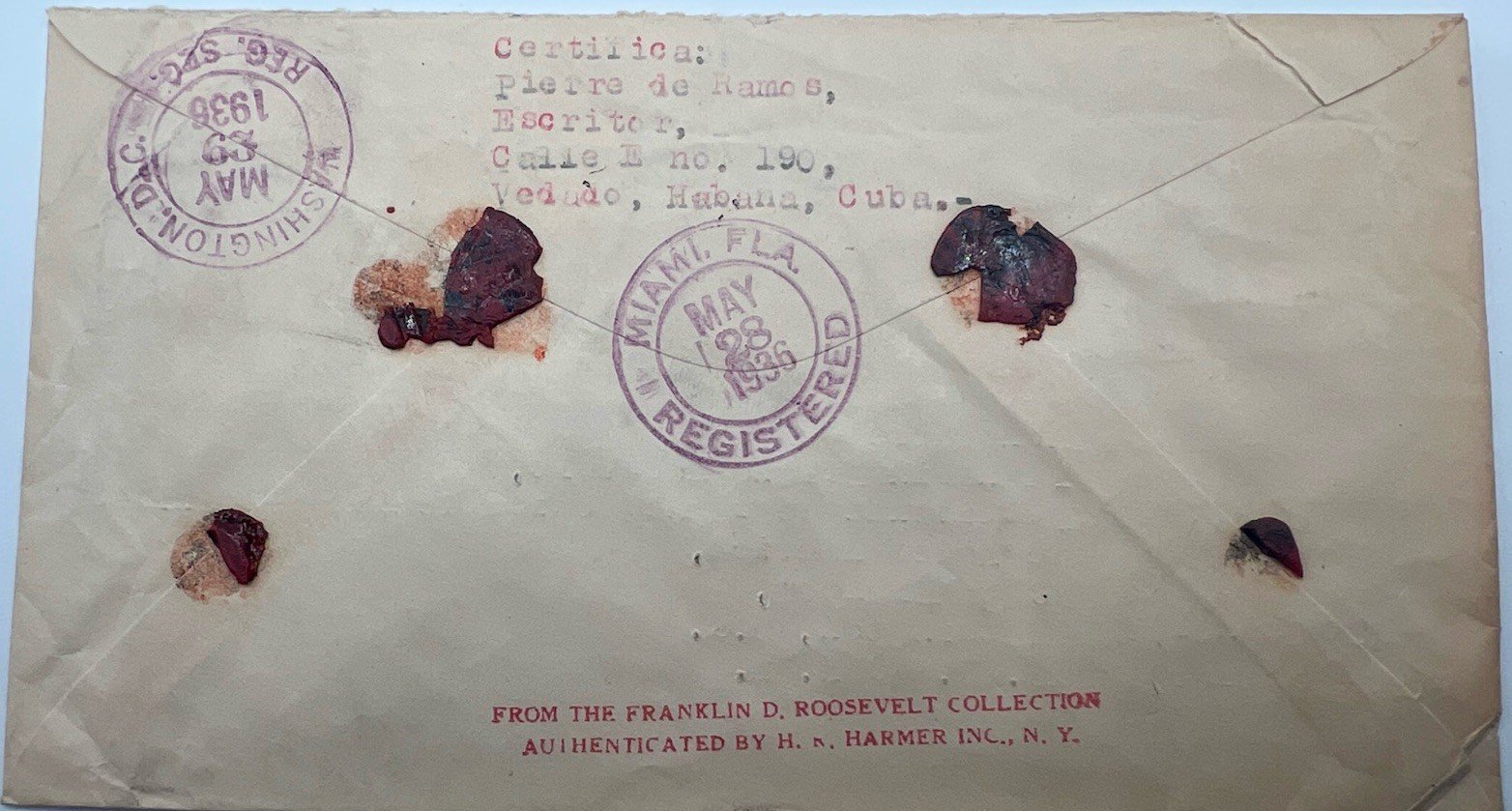 1936 Cuba Registered Airmail Cover to FDR White House H.R. Harmer # 1330 photo 6