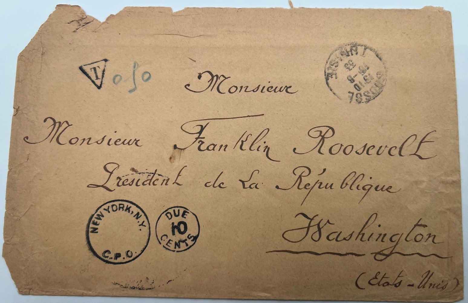 1933 FDR First 100 Days France Cover Due 10¢ H.R. Harmer # 1332