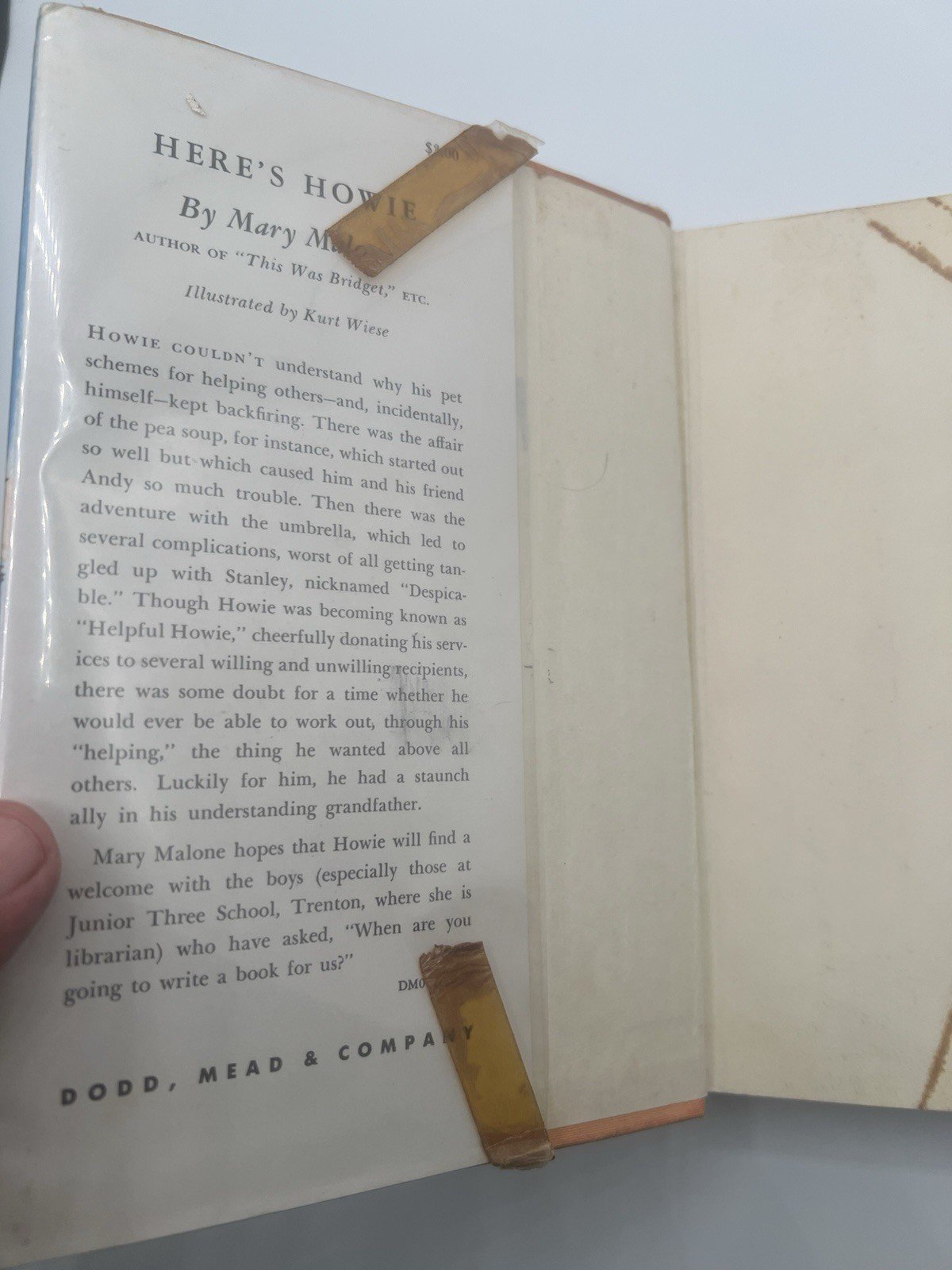 1962 Here’s Howie Mary Malone Kurt Wiese First Edition HC Dust Jacket # 1339 photo 3