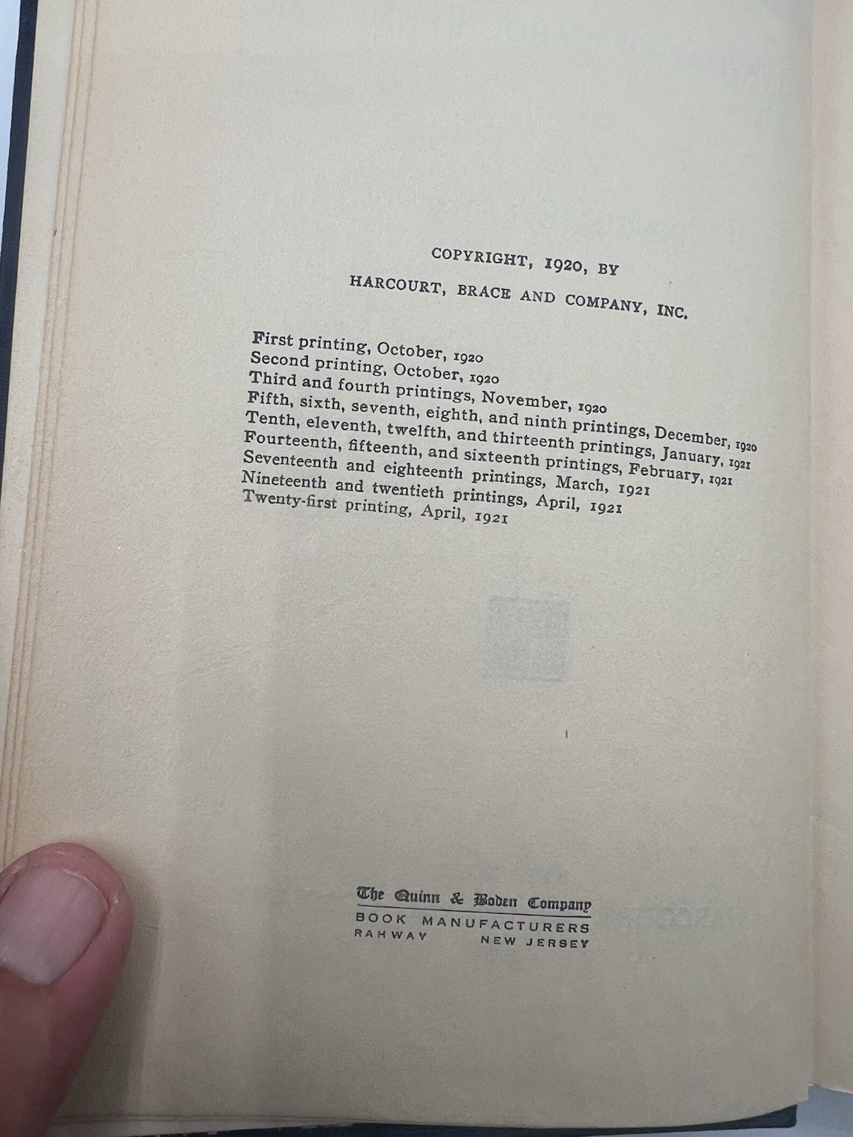 1921 Sinclair Lewis Main Street 21st Printing Harcourt Brace Hardcover # 1346 photo 3