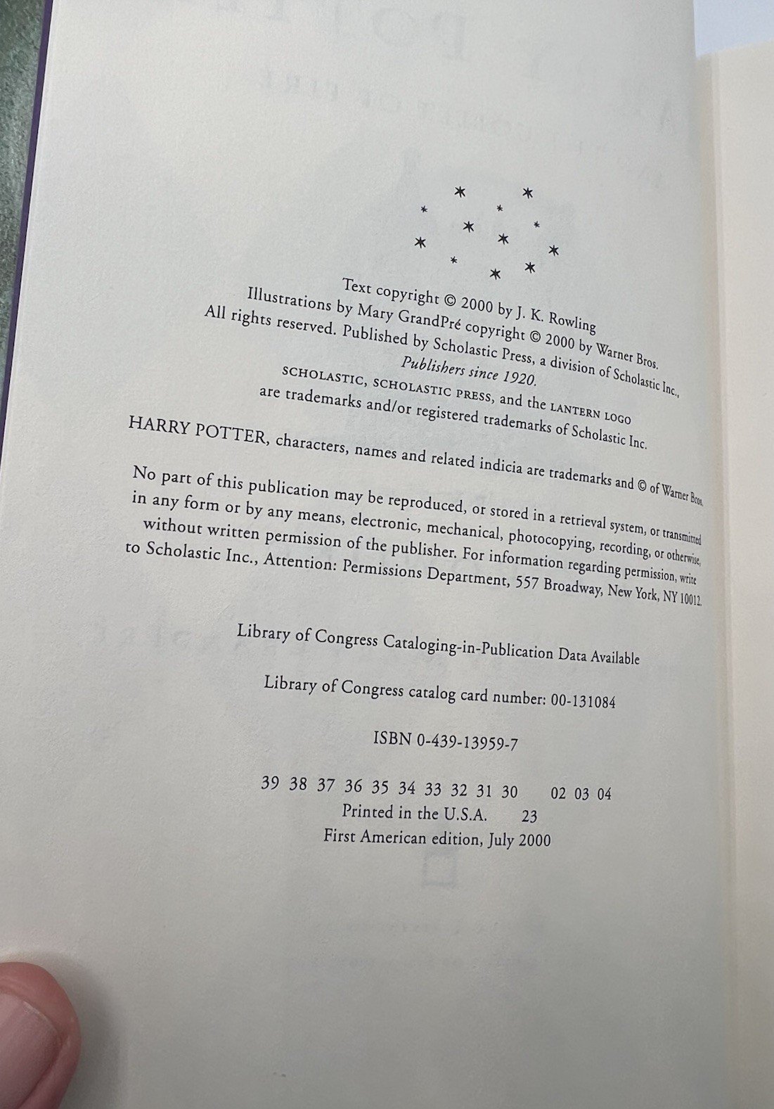Harry Potter Goblet of Fire 1st American Edition 30th Printing HC DJ # 1361 photo 4