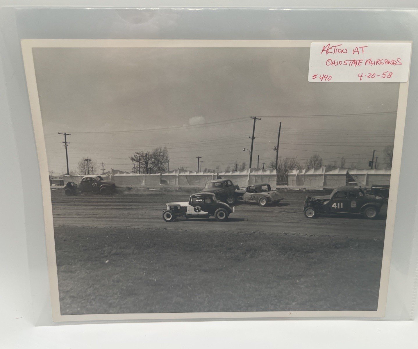 1958 Ohio State Fairgrounds Auto Racing Action Photo Bob Spees S490X # 1369