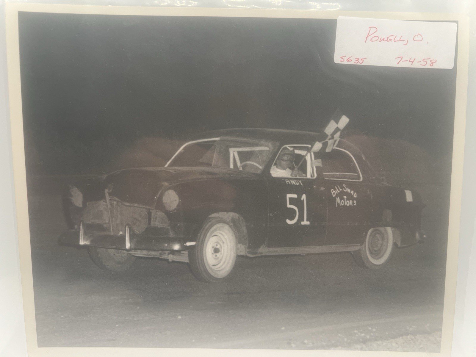 1958 Powell Ohio Stock Car #51 Andy Checkered Flag Smith Racing Photo #1389