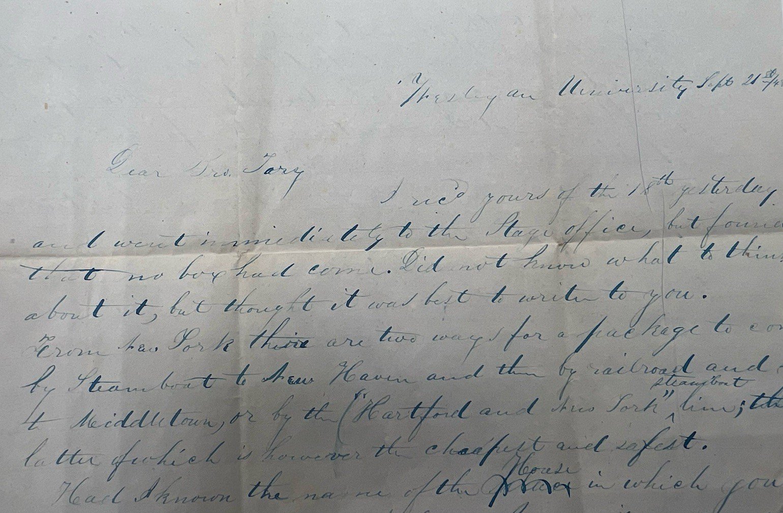 1848 Wesleyan Univ Middletown CT 5¢ Stampless Letter Rev J.D. Torry #1392 photo 2