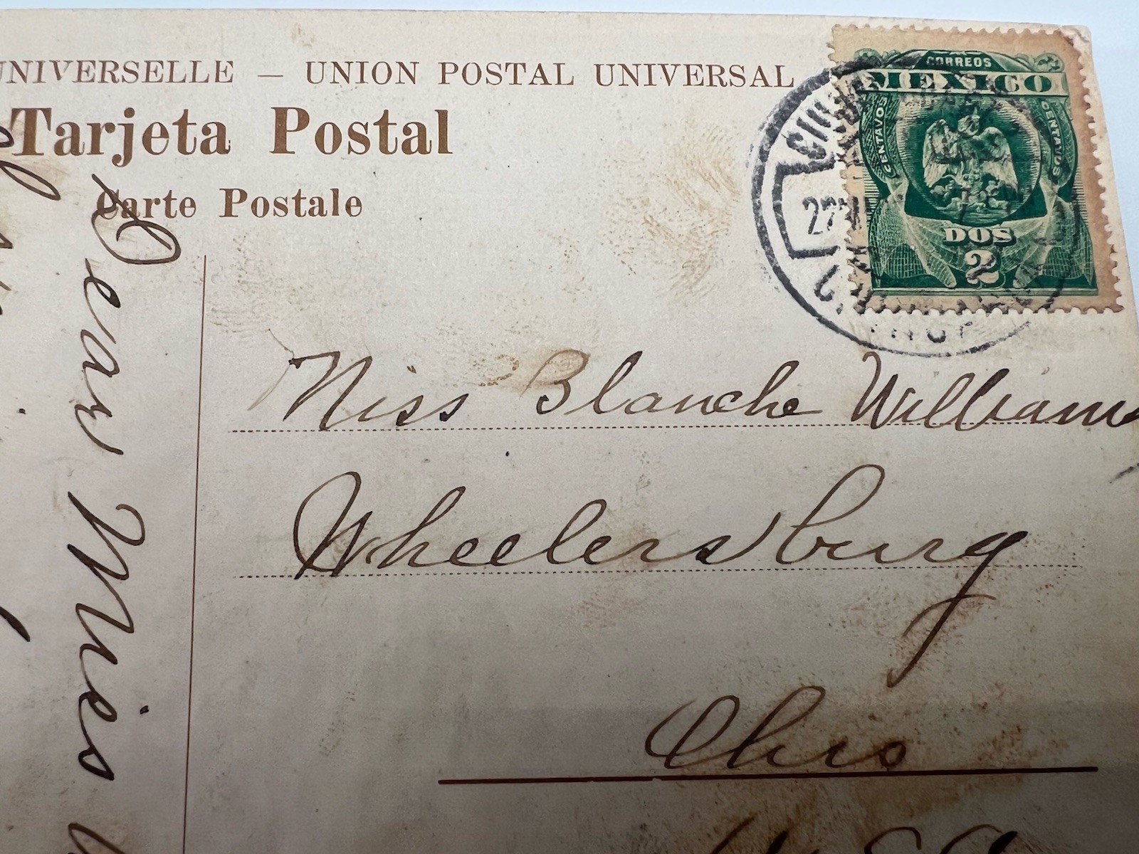 1908 Ciudad Juarez Mexico Guadalupe Church Postcard 2c Stamp Aztec Store #1393 photo 2