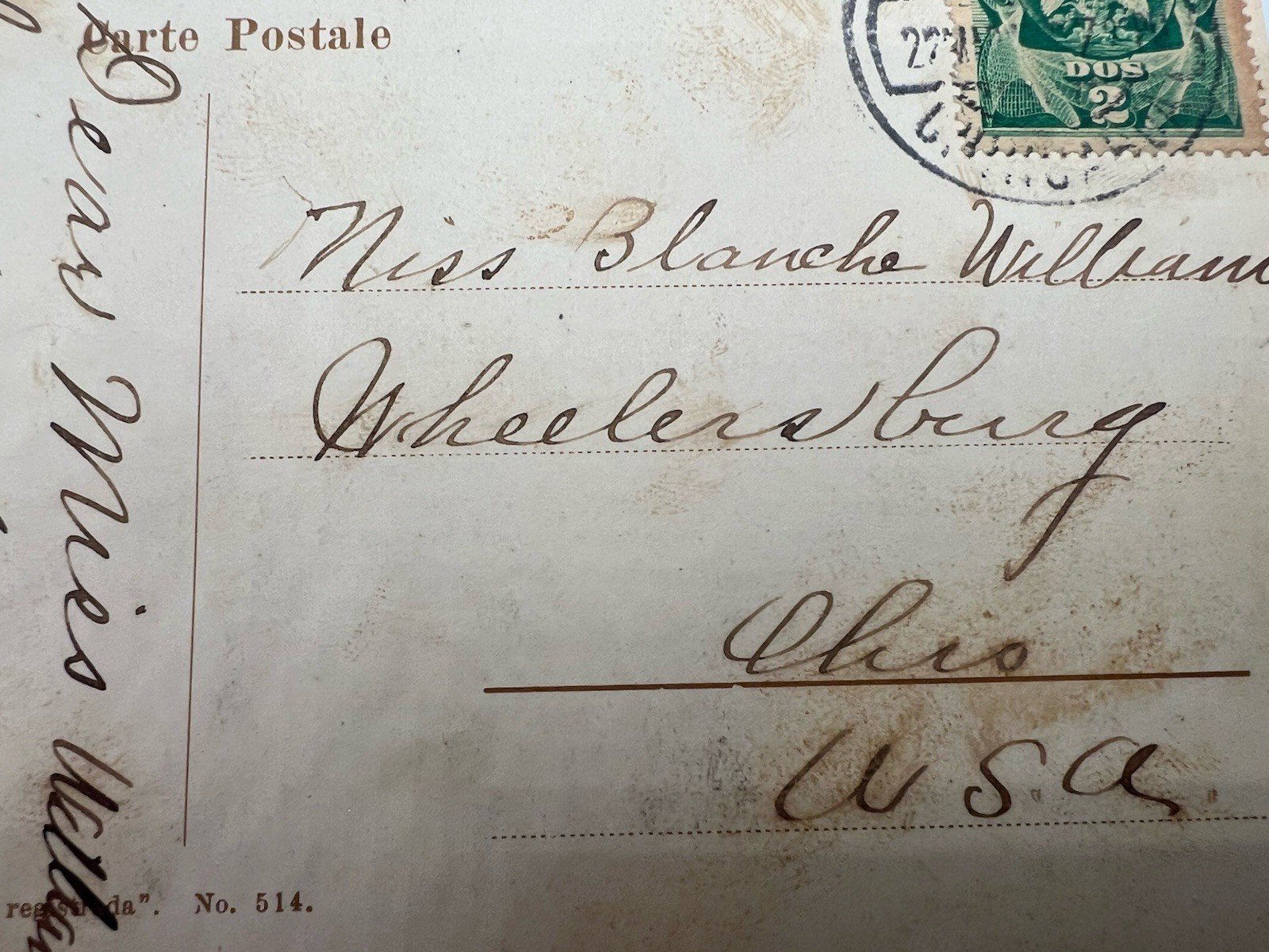 1908 Ciudad Juarez Mexico Guadalupe Church Postcard 2c Stamp Aztec Store #1393 photo 3