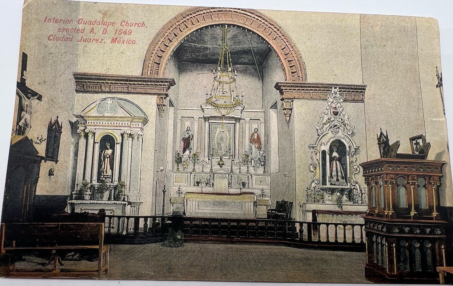 1908 Ciudad Juarez Mexico Guadalupe Church Postcard 2c Stamp Aztec Store #1393 photo 5