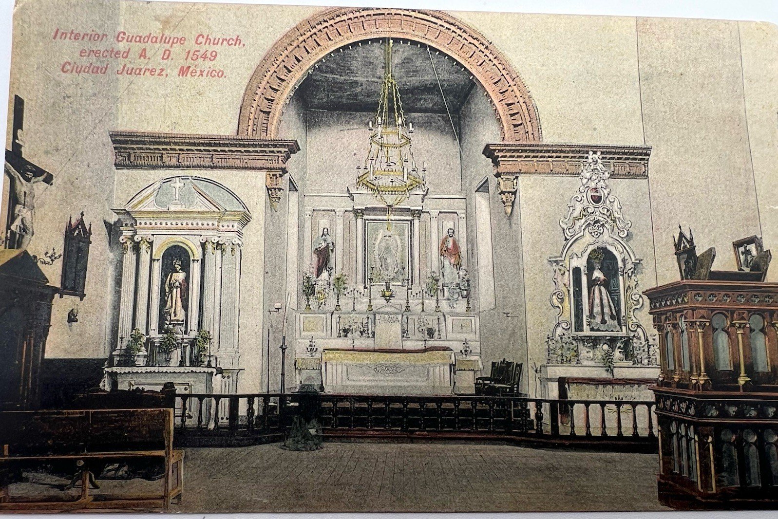 1908 Ciudad Juarez Mexico Guadalupe Church Postcard 2c Stamp Aztec Store #1393 photo 6