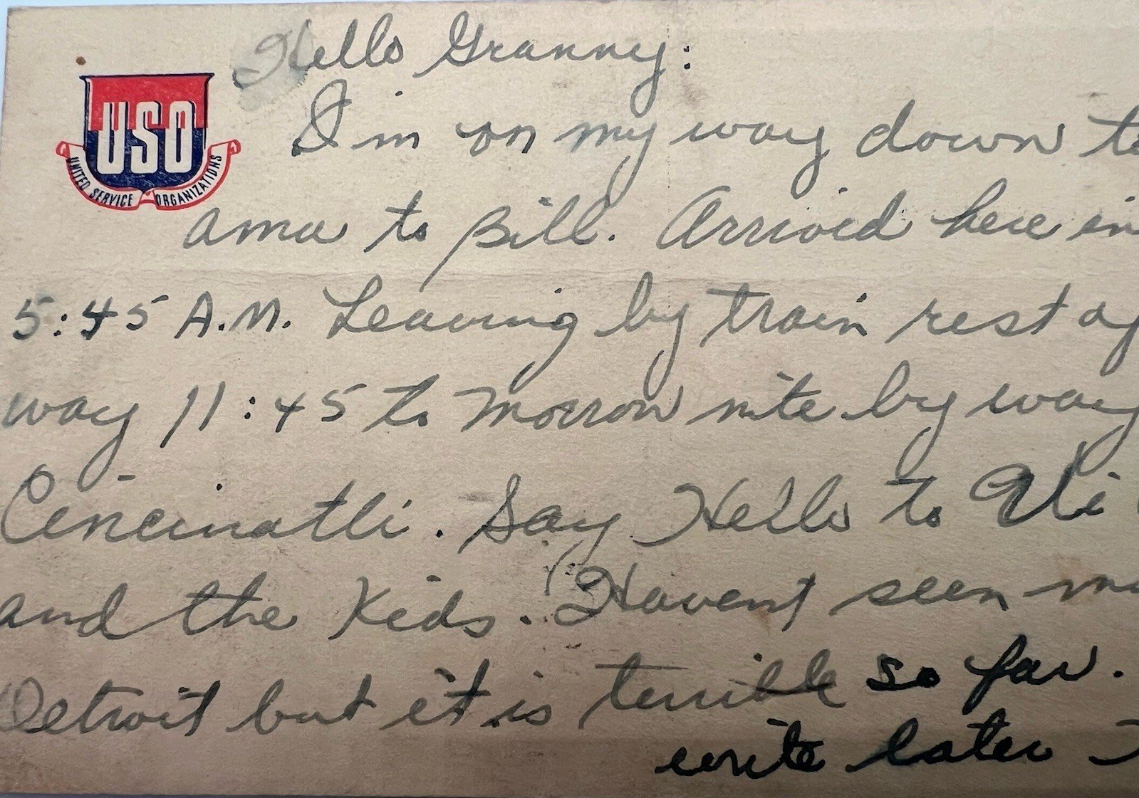 1944 WWII USO YWCA Detroit Postcard 2c John Adams Stamp #1394 photo 6