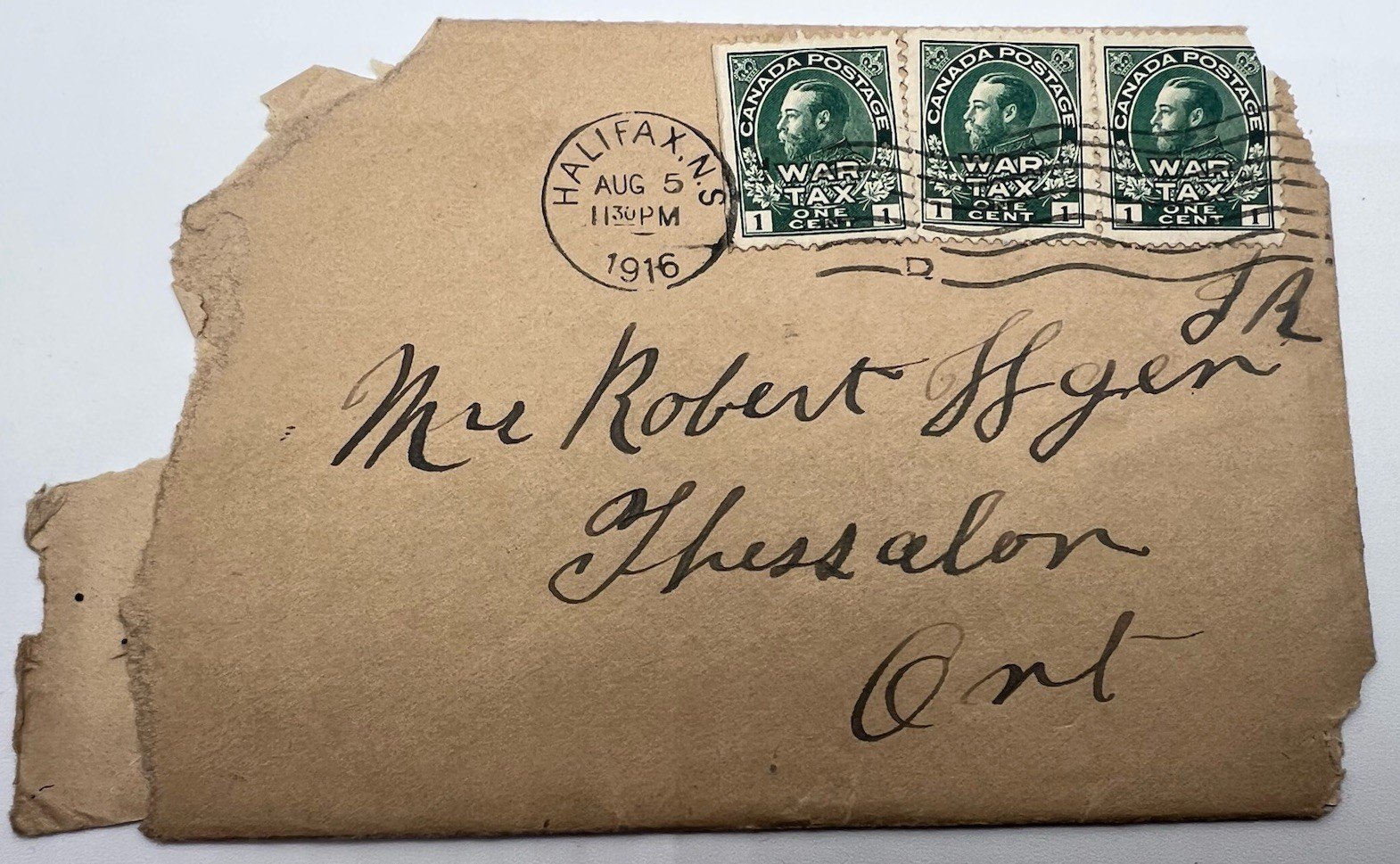 1916 WWI Canada 19th Battalion CEF Cover 3x 1c War Tax Halifax #1395