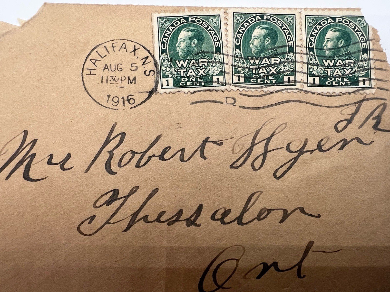 1916 WWI Canada 19th Battalion CEF Cover 3x 1c War Tax Halifax #1395 photo 2