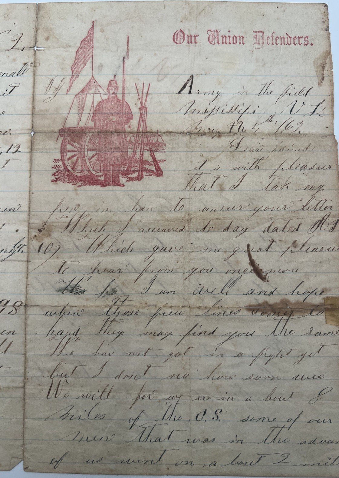 1862 Civil War Siege of Corinth Letter 11th Missouri James Pickering B1404