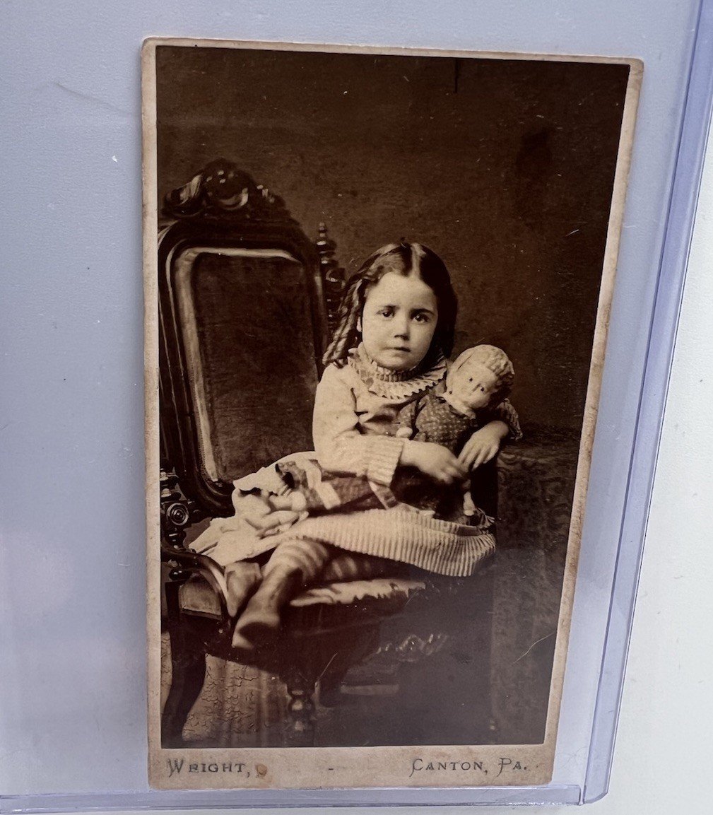 c1870s B.L. Wright Canton PA CDV Victorian Girl w Doll Antique Photo #1406