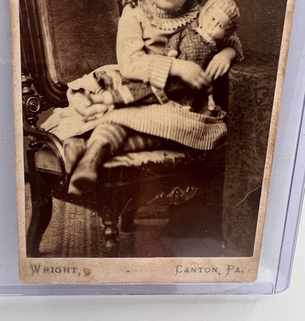 c1870s B.L. Wright Canton PA CDV Victorian Girl w Doll Antique Photo #1406 photo 2
