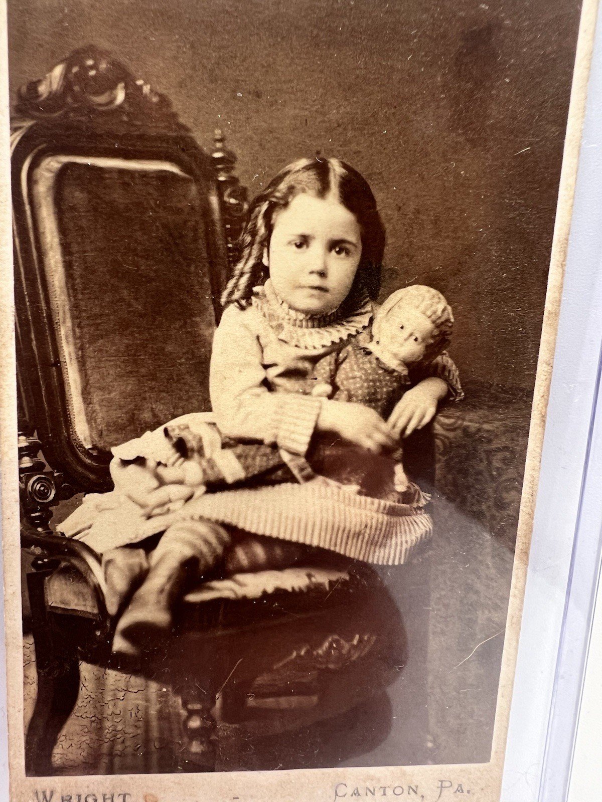 c1870s B.L. Wright Canton PA CDV Victorian Girl w Doll Antique Photo #1406 photo 3