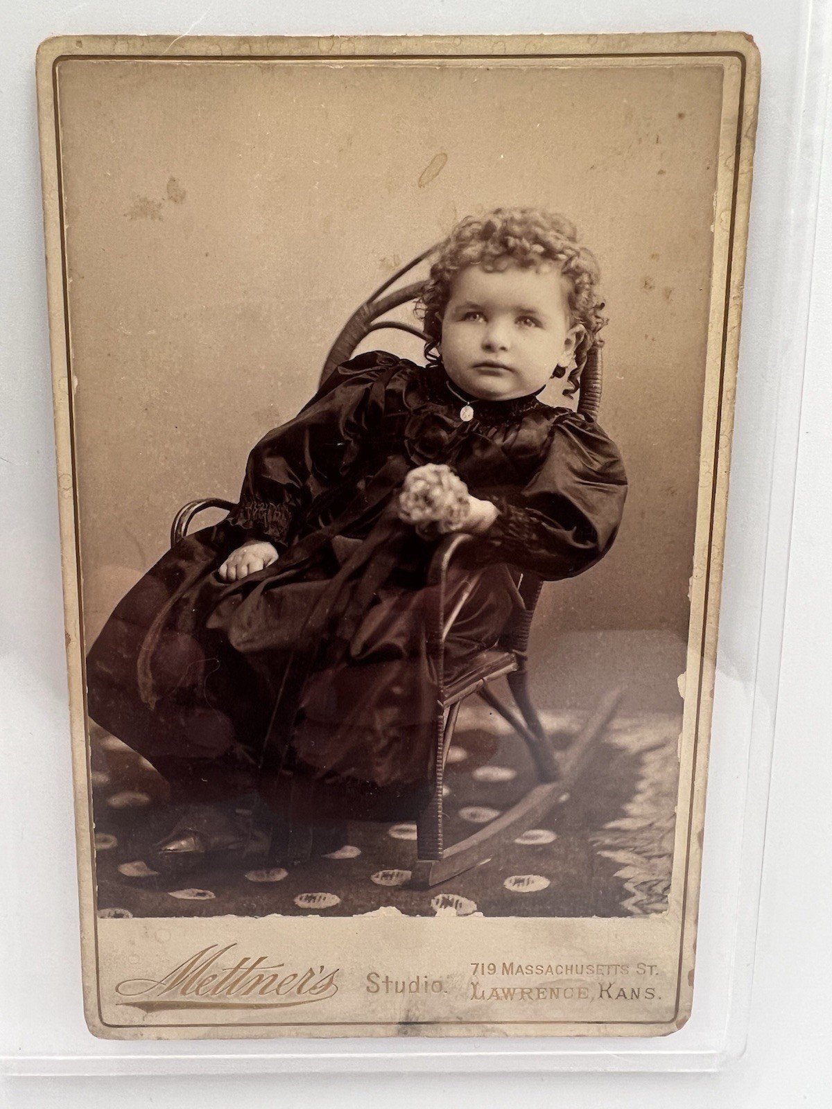 Antique 1890s F.F. Mettner Lawrence KS Child Cabinet Card Photograph #1408