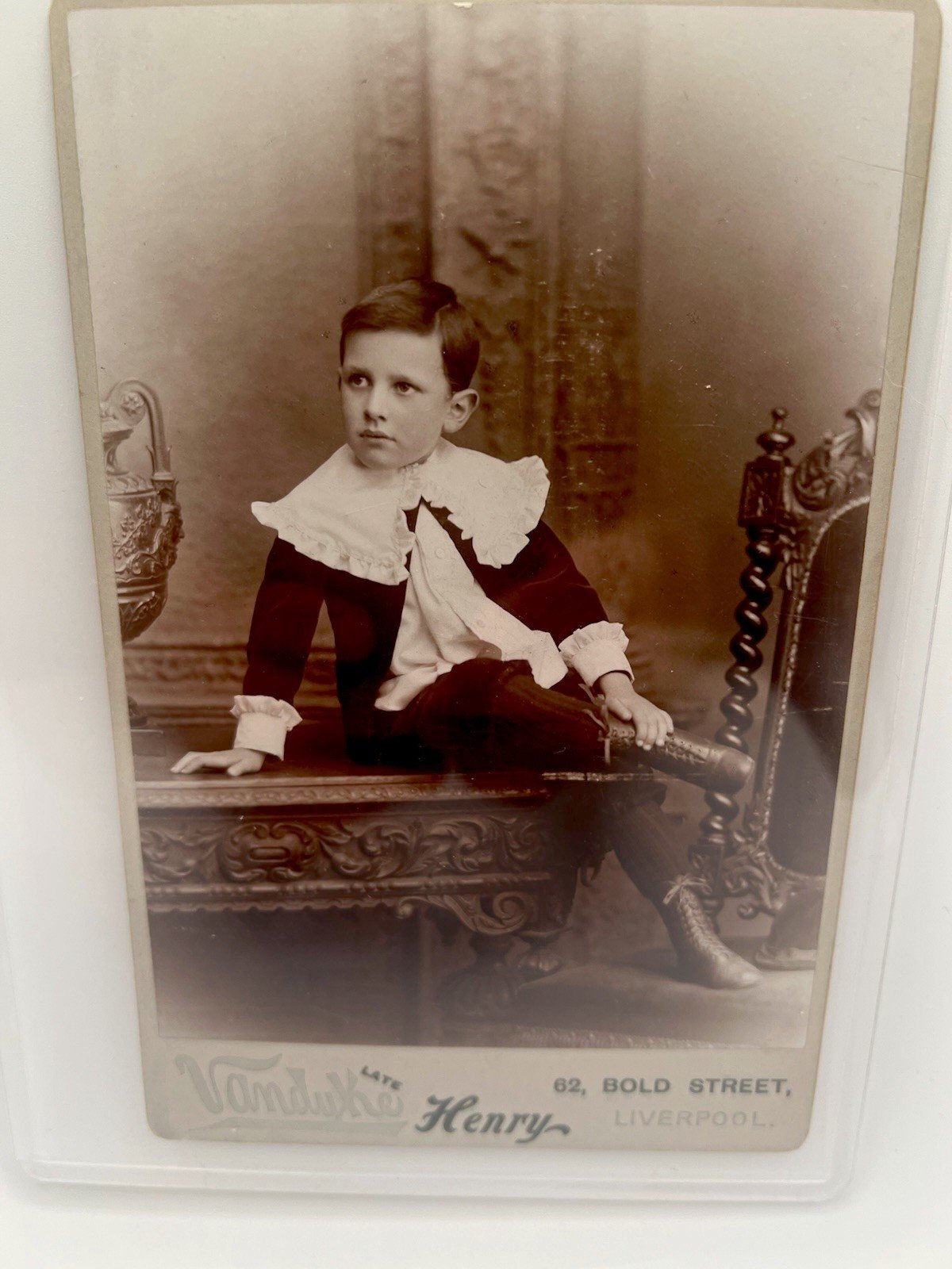 1897 Victorian Boy Vandyke Liverpool Cabinet Card Fauntleroy Portrait #1411