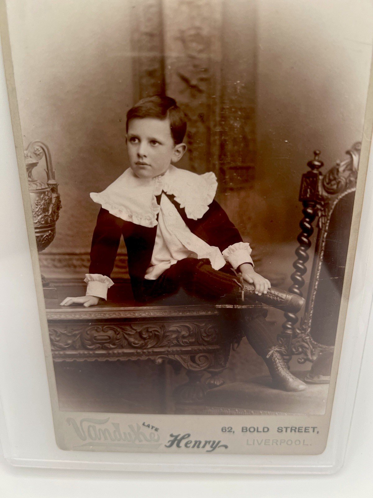 1897 Victorian Boy Vandyke Liverpool Cabinet Card Fauntleroy Portrait #1411 photo 2