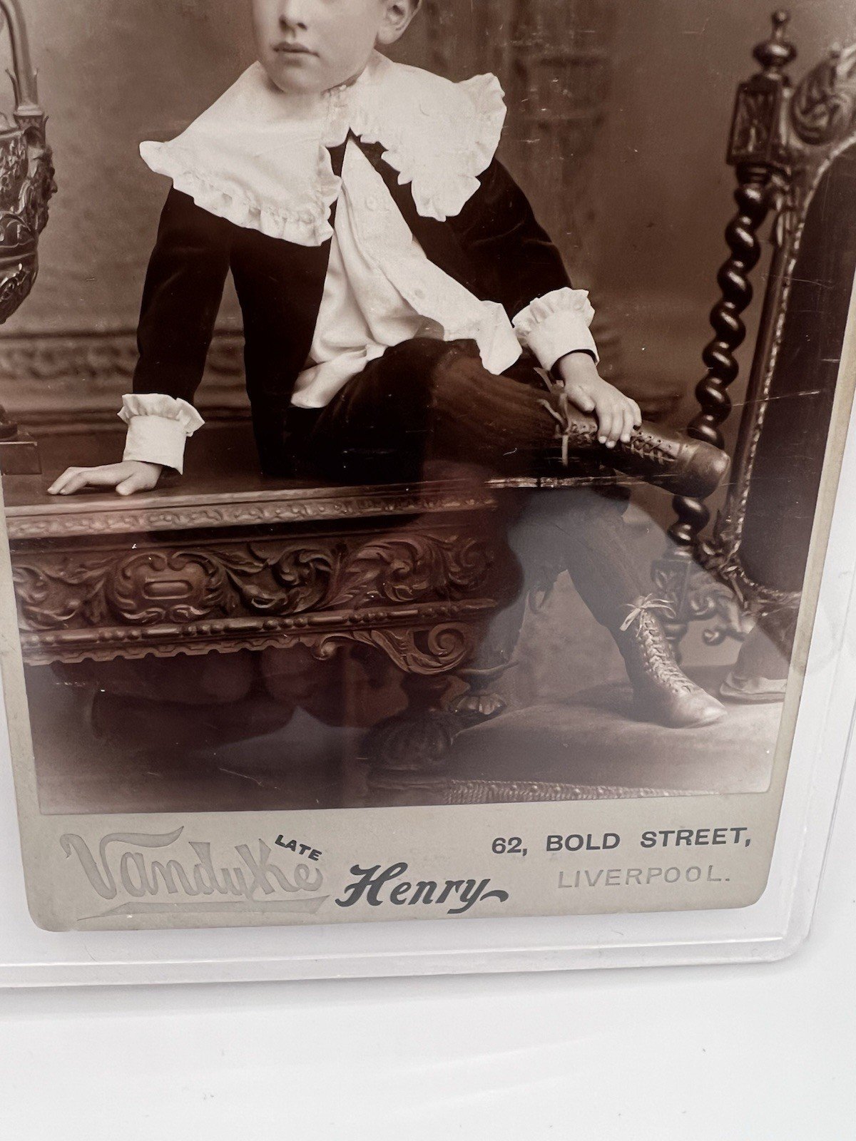 1897 Victorian Boy Vandyke Liverpool Cabinet Card Fauntleroy Portrait #1411 photo 3