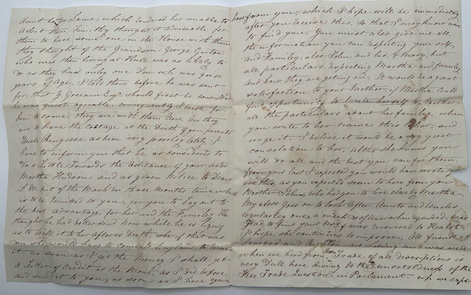 1846 Transatlantic Folded Letter Bridlington England to Vernon NY 1/- 7c #1415 photo 5