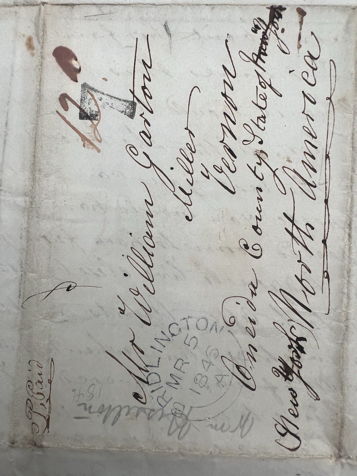 1846 Transatlantic Folded Letter Bridlington England to Vernon NY 1/- 7c #1415 photo 14