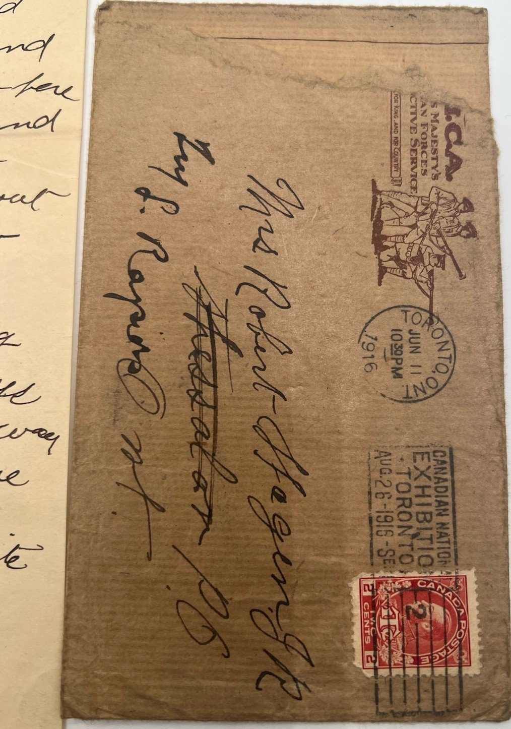 WWI 1916 119th Battalion Peter Turley Niagara Camp Storm Letter Canada #1416 photo 2