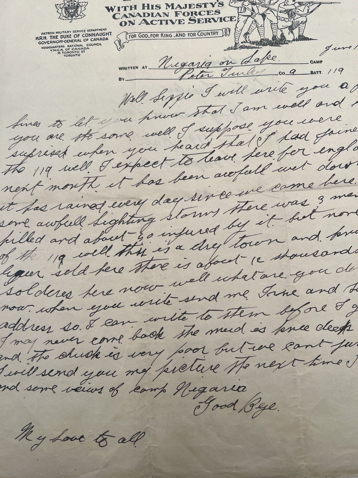 WWI 1916 119th Battalion Peter Turley Niagara Camp Storm Letter Canada #1416 photo 6