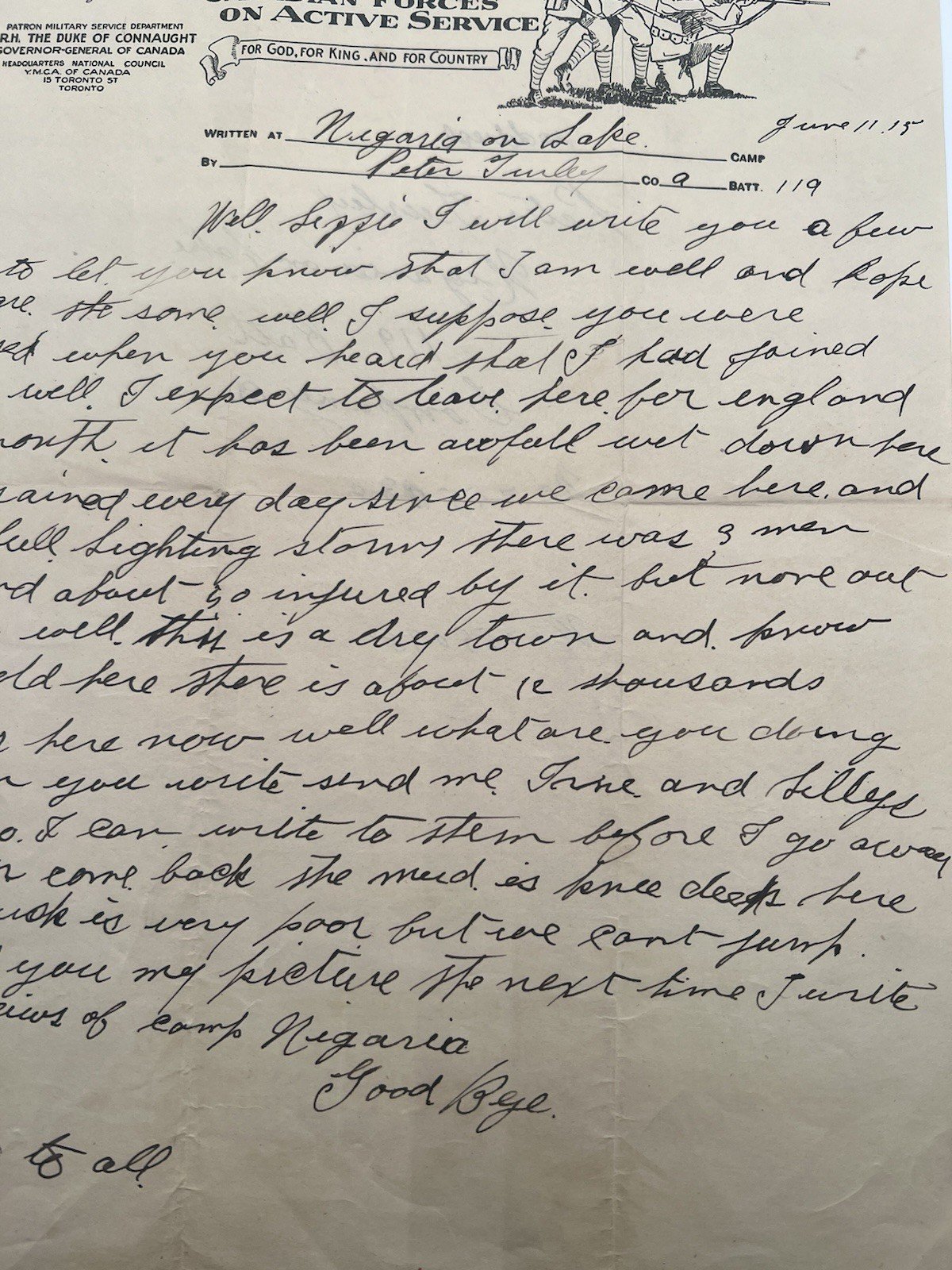 WWI 1916 119th Battalion Peter Turley Niagara Camp Storm Letter Canada #1416 photo 7