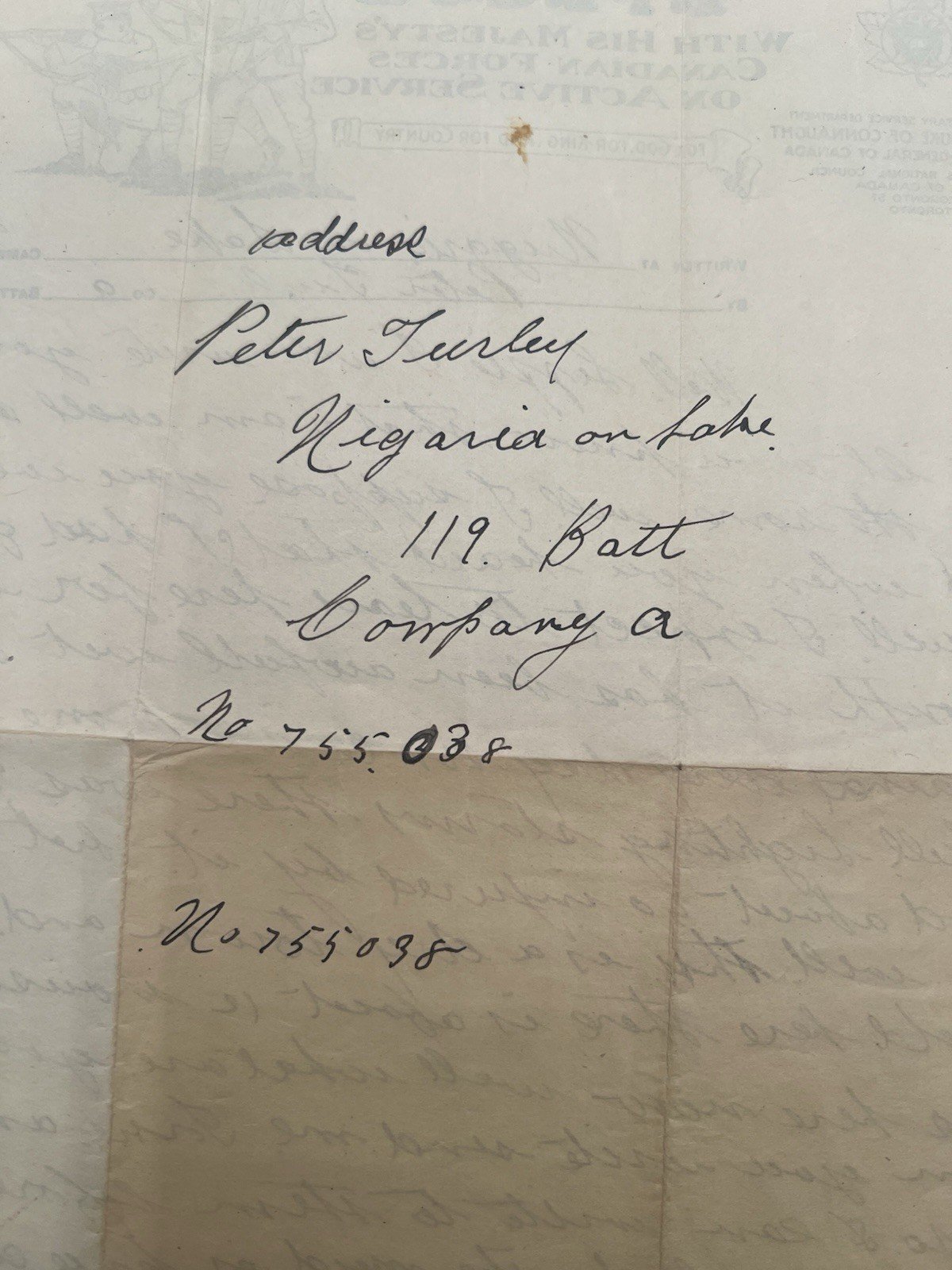 WWI 1916 119th Battalion Peter Turley Niagara Camp Storm Letter Canada #1416 photo 8