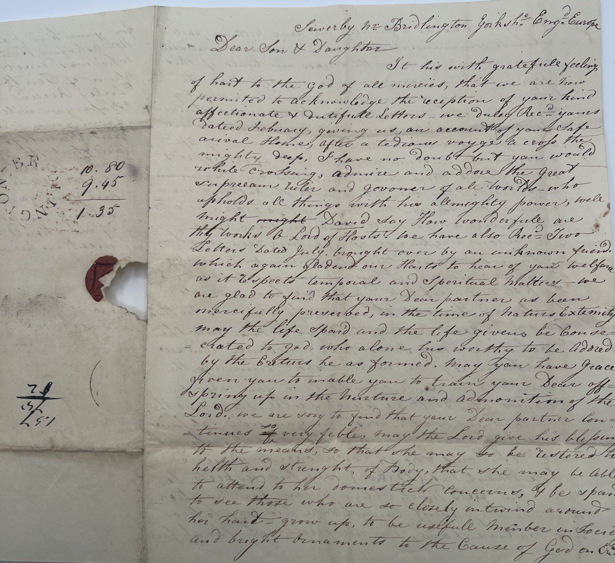 1839 Transatlantic Letter Probable British Queen Bridlington to Vernon NY #1417