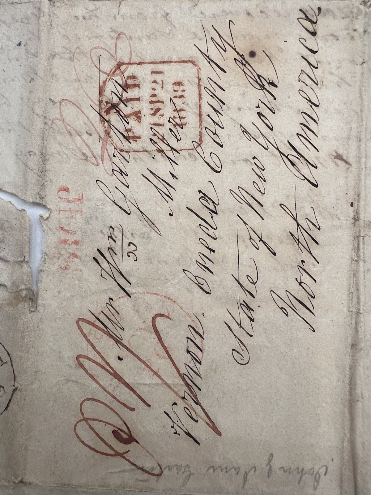 1839 Transatlantic Letter Probable British Queen Bridlington to Vernon NY #1417 photo 5