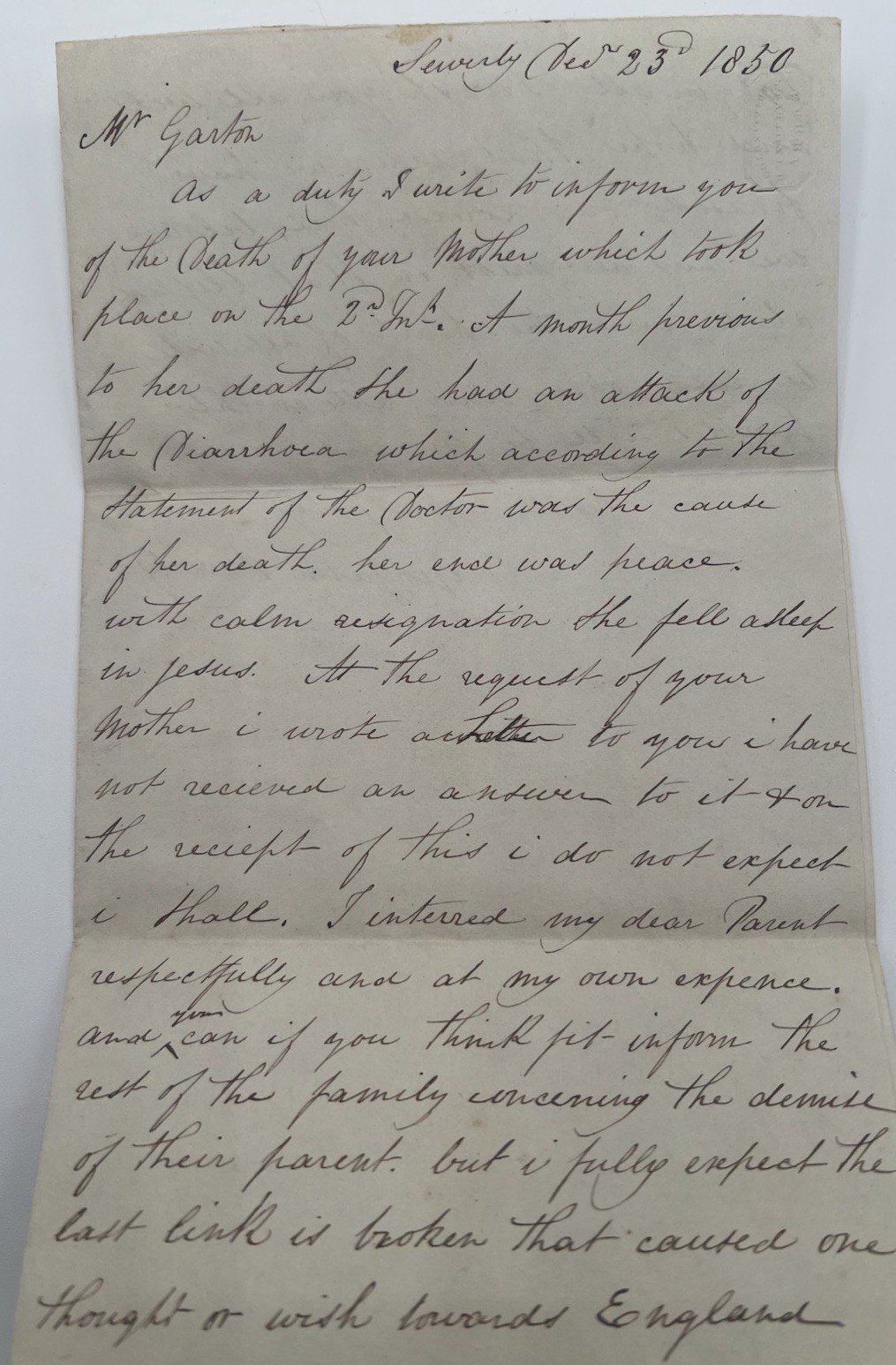 1850 Beverley England to Michigan Death Letter Wax Seal Postal History #1421