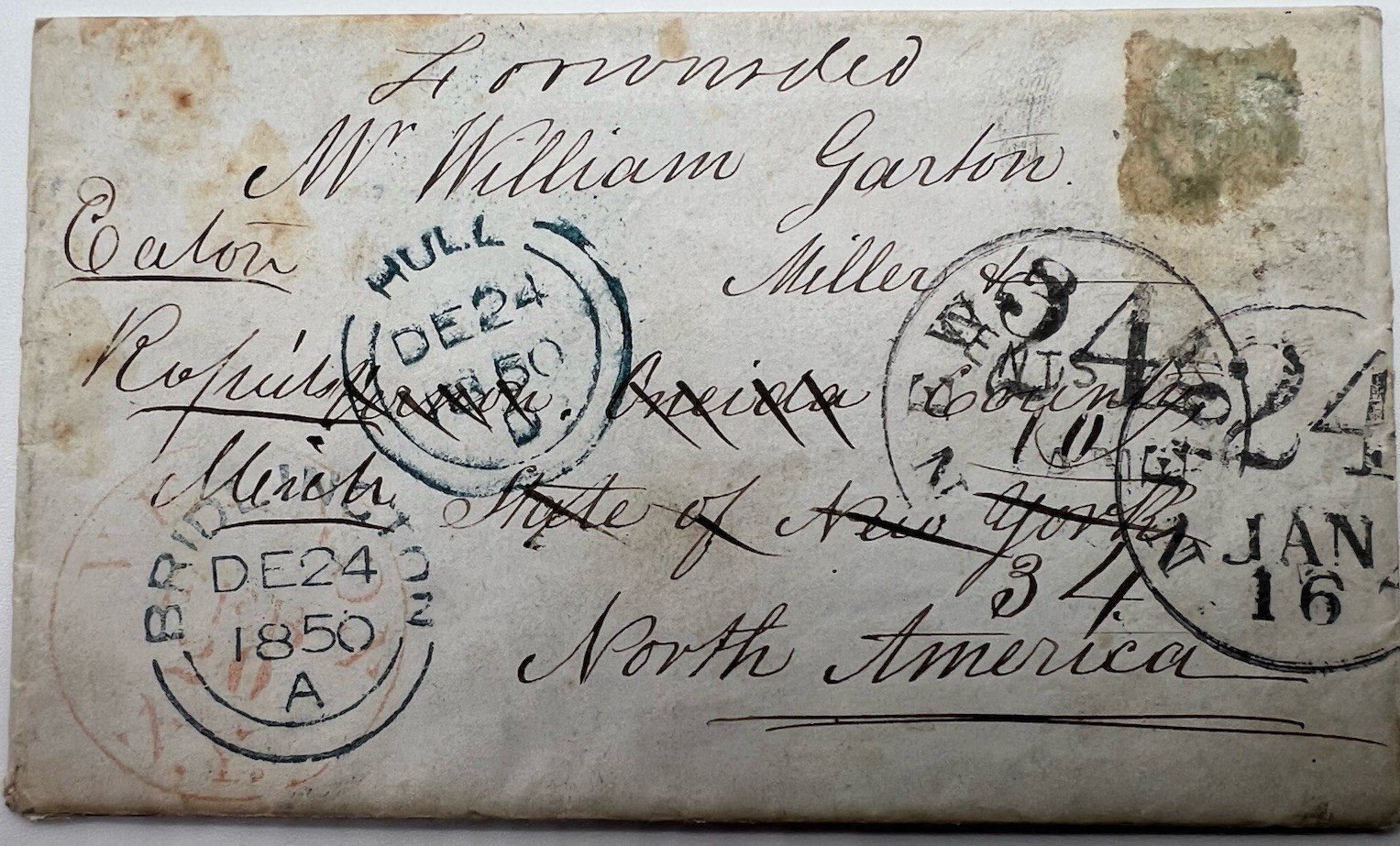 1850 Beverley England to Michigan Death Letter Wax Seal Postal History #1421 photo 3
