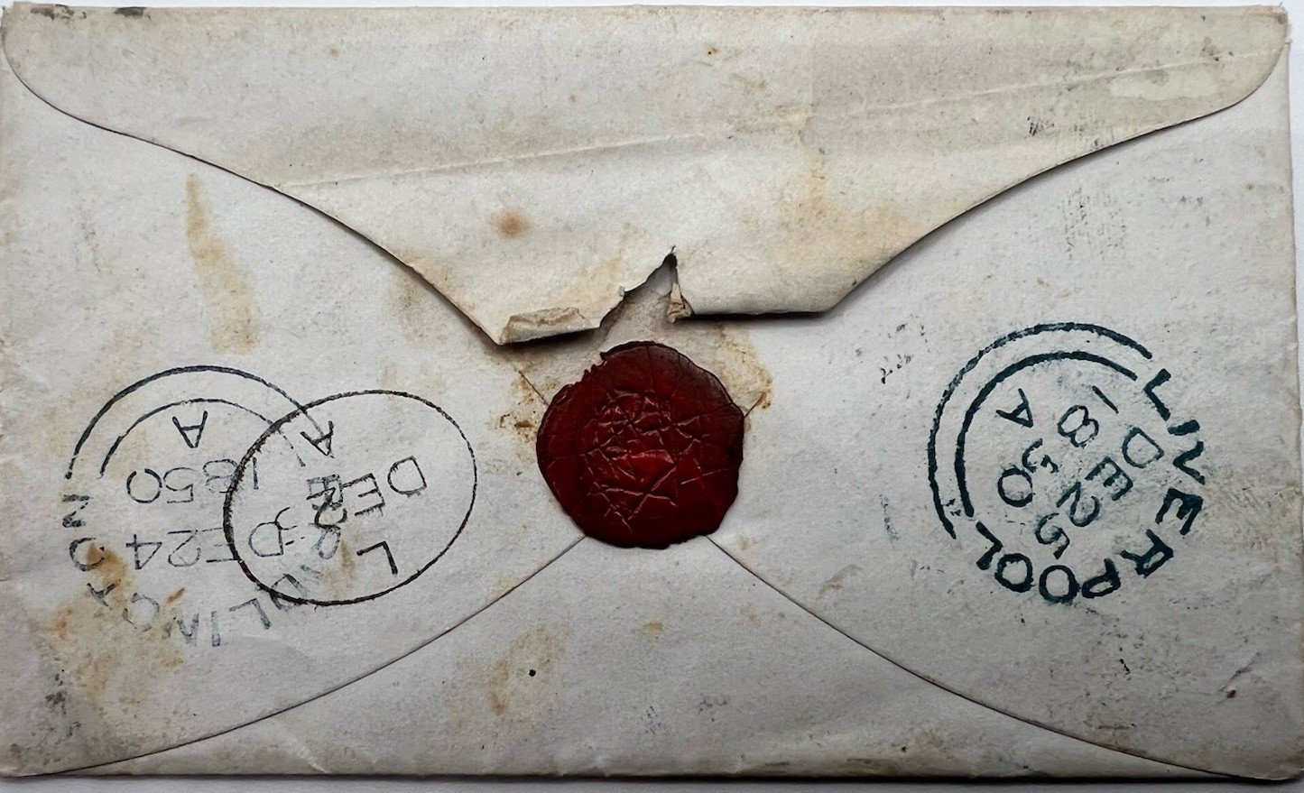 1850 Beverley England to Michigan Death Letter Wax Seal Postal History #1421 photo 4