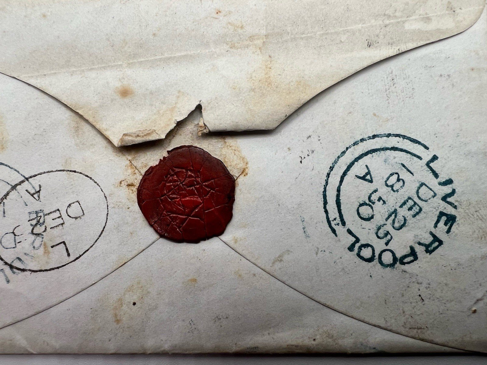 1850 Beverley England to Michigan Death Letter Wax Seal Postal History #1421 photo 5