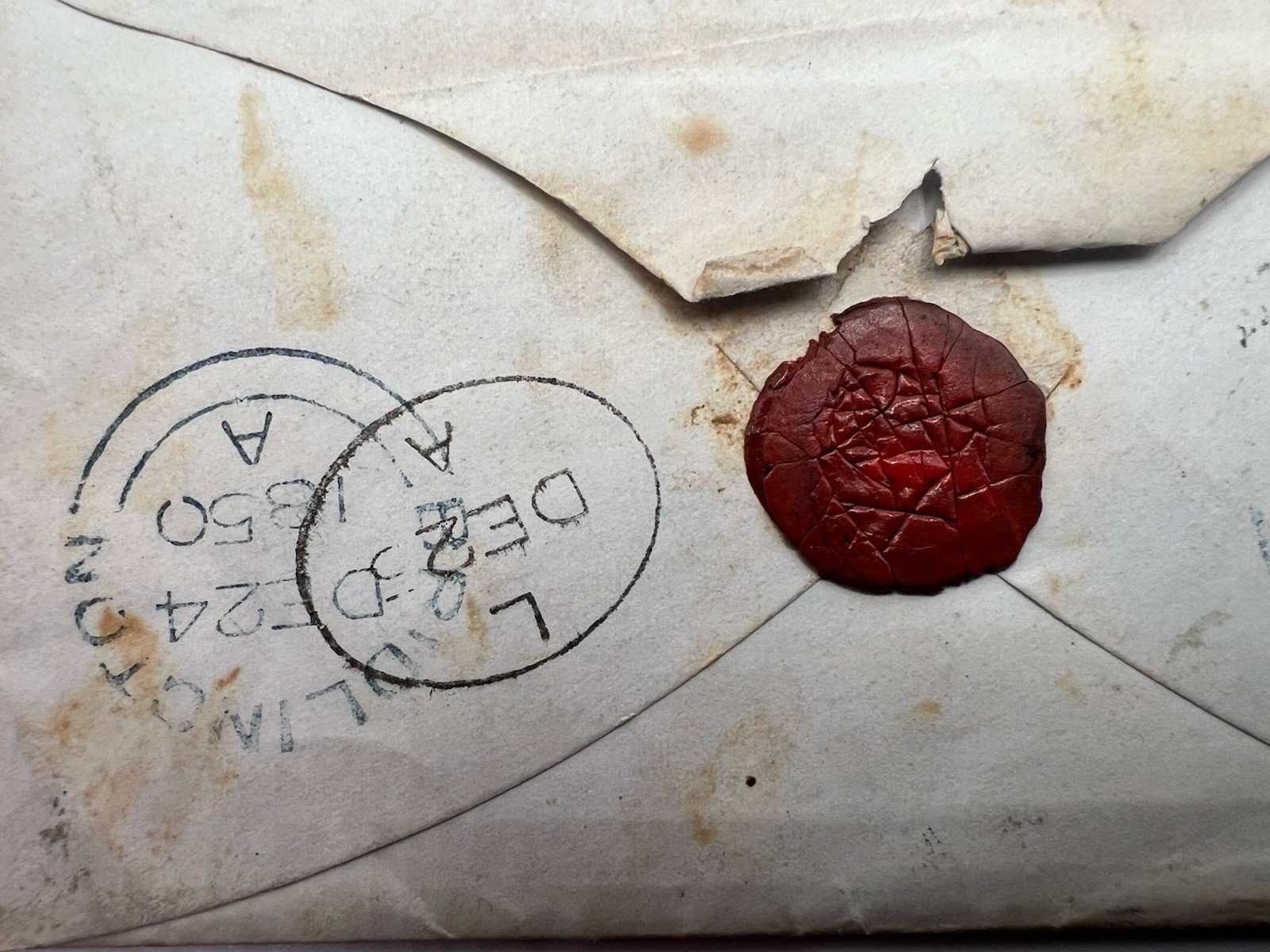 1850 Beverley England to Michigan Death Letter Wax Seal Postal History #1421 photo 6