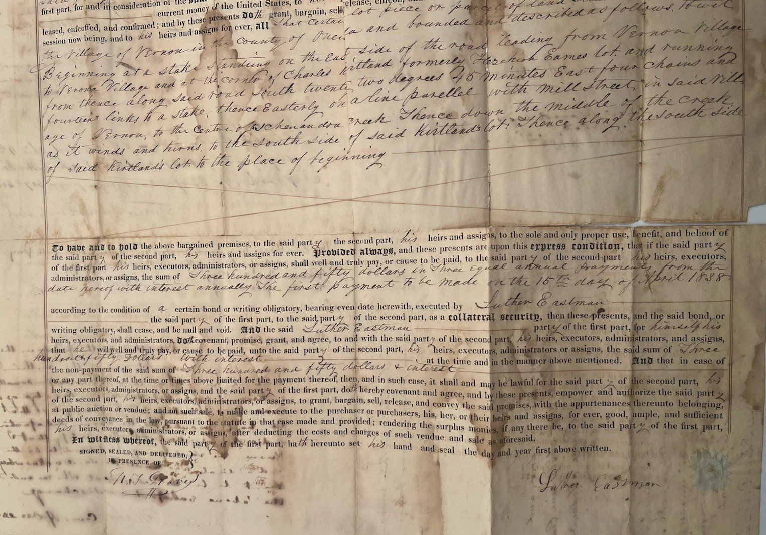 1837 Oneida County NY Mortgage Luther Eastman George Stoddard Paper Seal #1418 photo 3