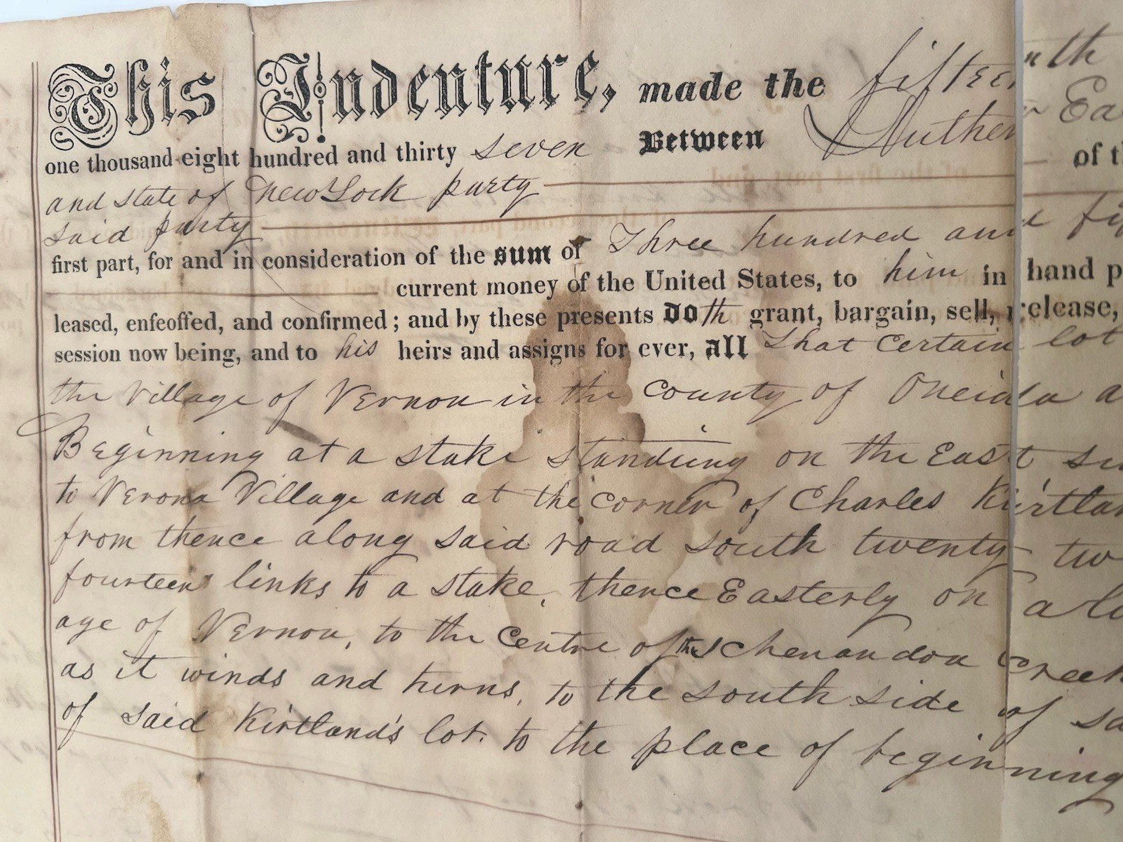 1837 Oneida County NY Mortgage Luther Eastman George Stoddard Paper Seal #1418 photo 6