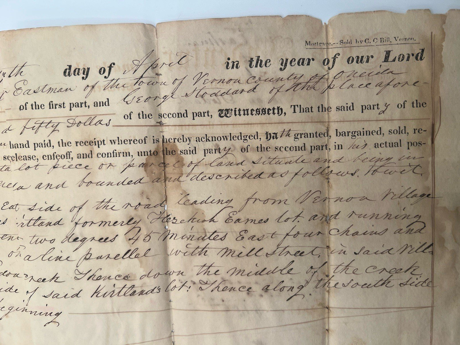 1837 Oneida County NY Mortgage Luther Eastman George Stoddard Paper Seal #1418 photo 7